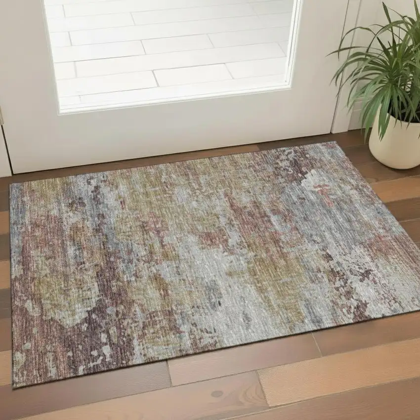 Blue And Pink Abstract Washable Area Rug With UV Protection Photo 2