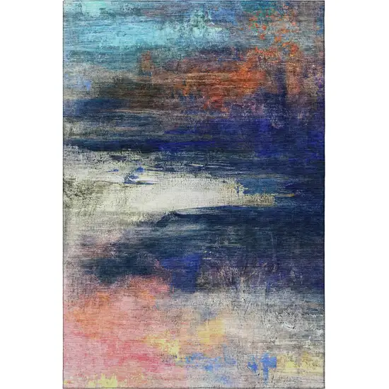 Blue And Pink Abstract Washable Area Rug With UV Protection Photo 3