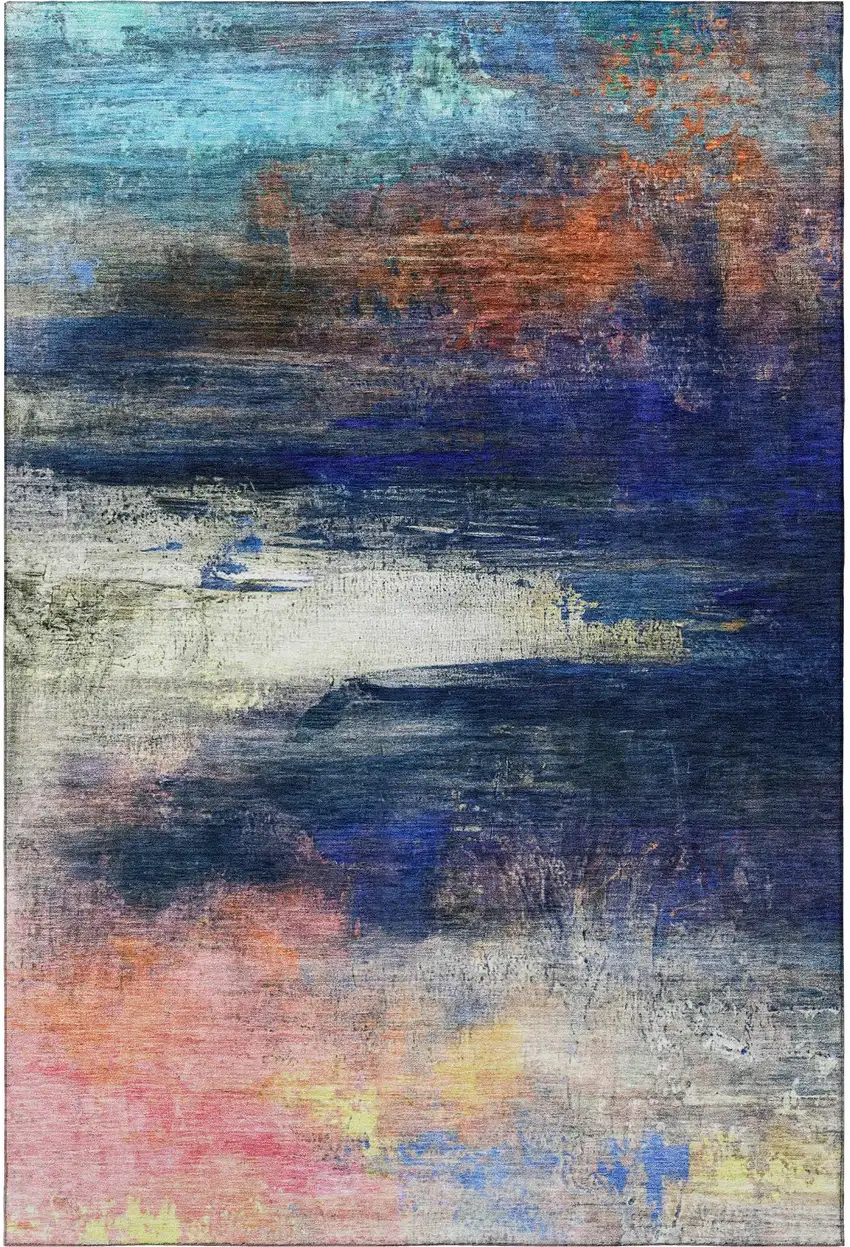 Blue And Pink Abstract Washable Area Rug With UV Protection Photo 3