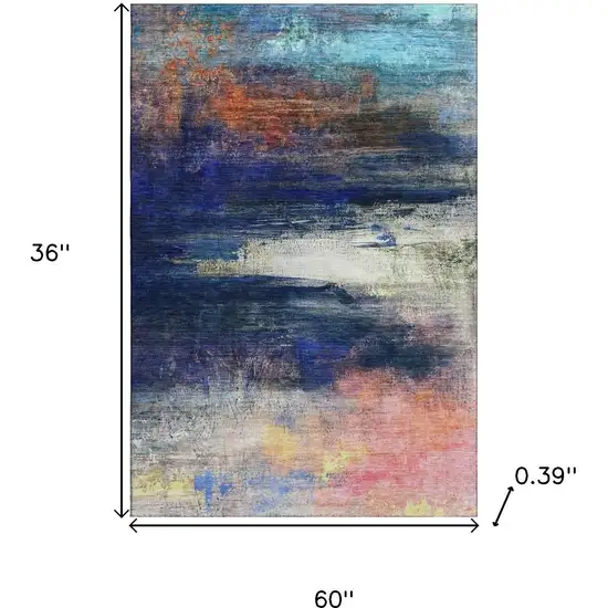Blue And Pink Abstract Washable Area Rug With UV Protection Photo 8
