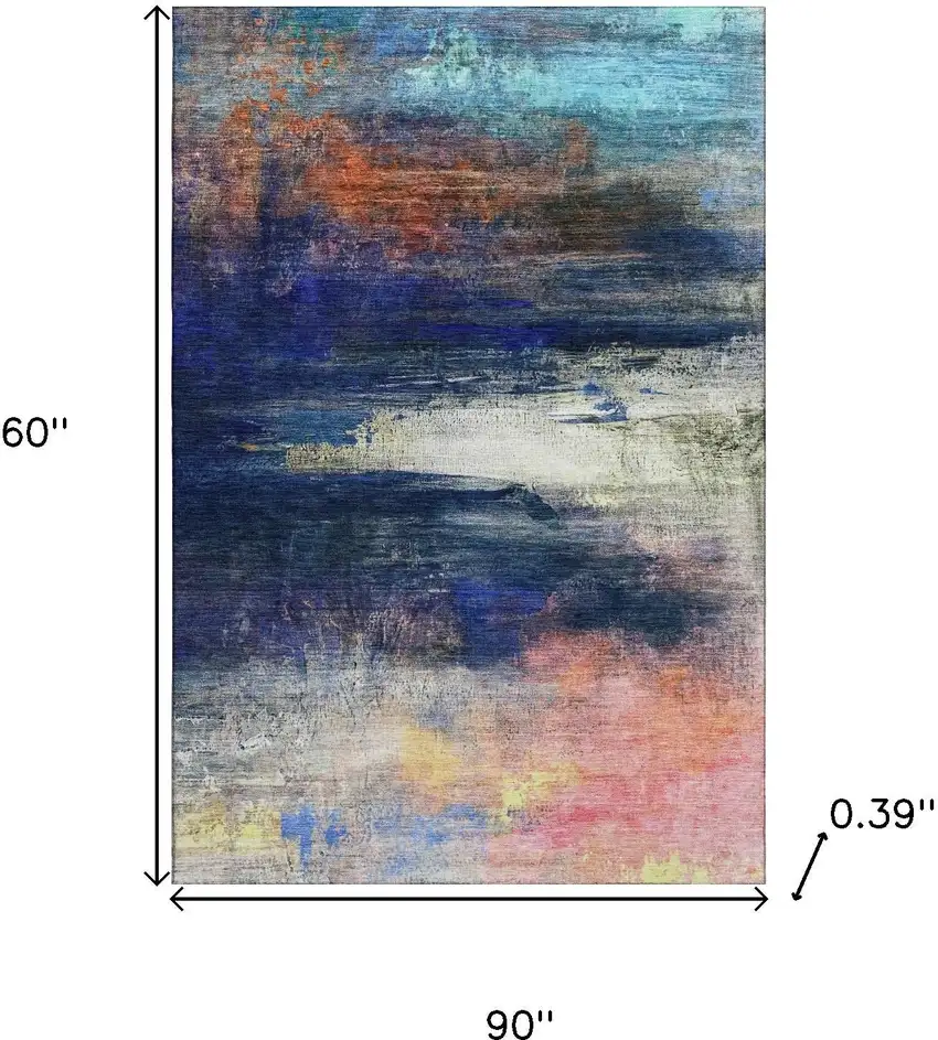 Blue And Pink Abstract Washable Area Rug With UV Protection Photo 9