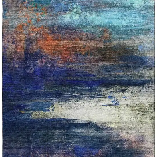 Blue And Pink Abstract Washable Area Rug With UV Protection Photo 4