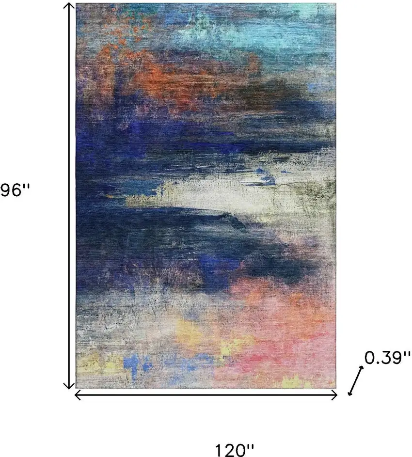 Blue And Pink Abstract Washable Area Rug With UV Protection Photo 9