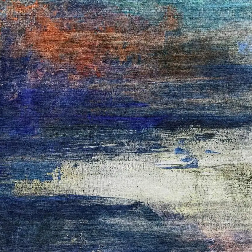 Blue And Pink Abstract Washable Area Rug With UV Protection Photo 3