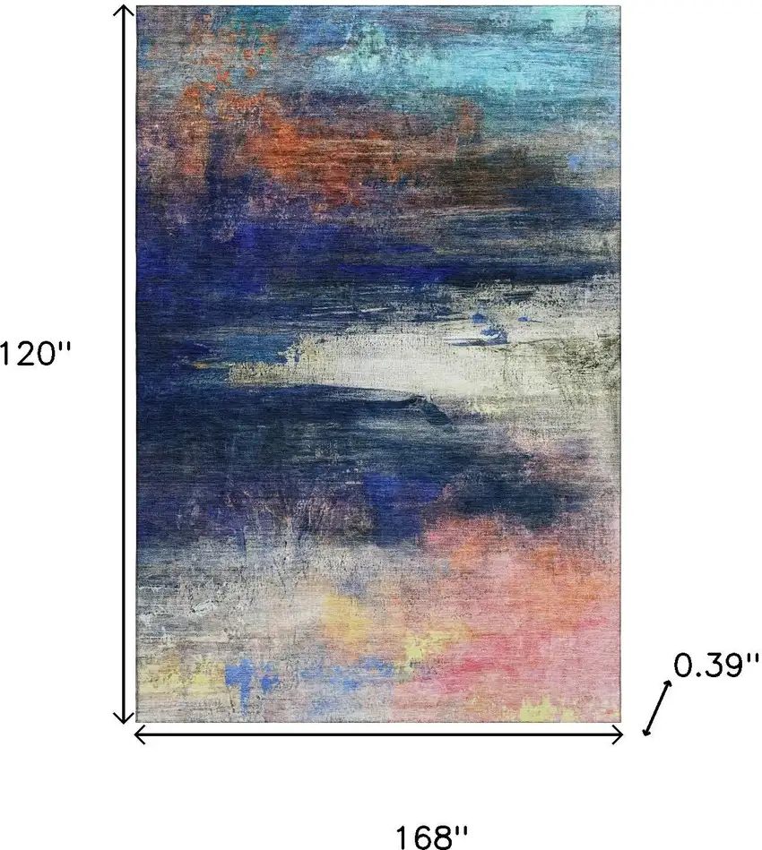 Blue And Pink Abstract Washable Area Rug With UV Protection Photo 9