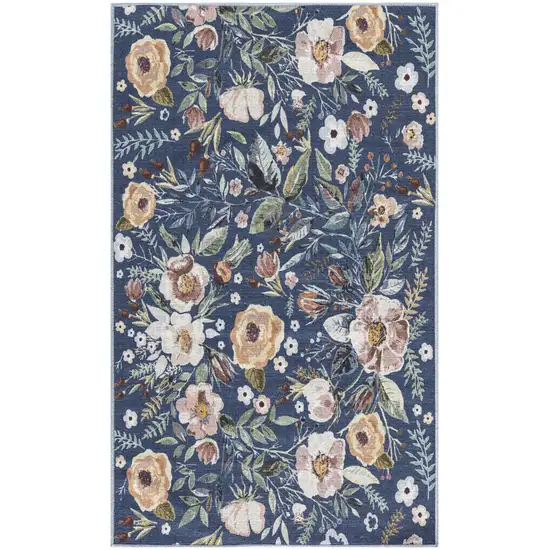 Blue And Pink Floral Distressed Washable Non Skid Area Rug Photo 2