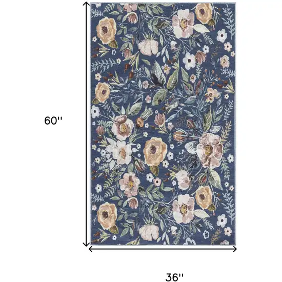 Blue And Pink Floral Distressed Washable Non Skid Area Rug Photo 3