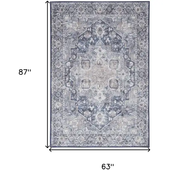 Blue And Pink Floral Power Loom Distressed Washable Area Rug Photo 9