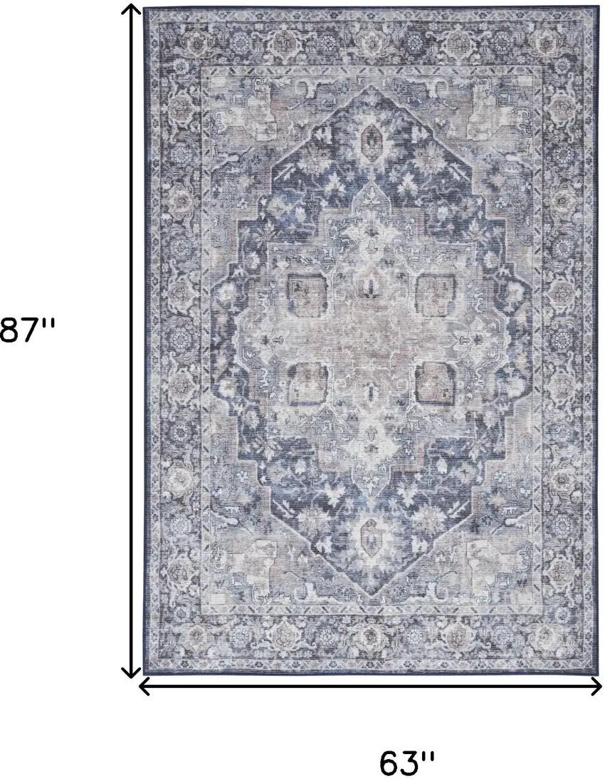 Blue And Pink Floral Power Loom Distressed Washable Area Rug Photo 9