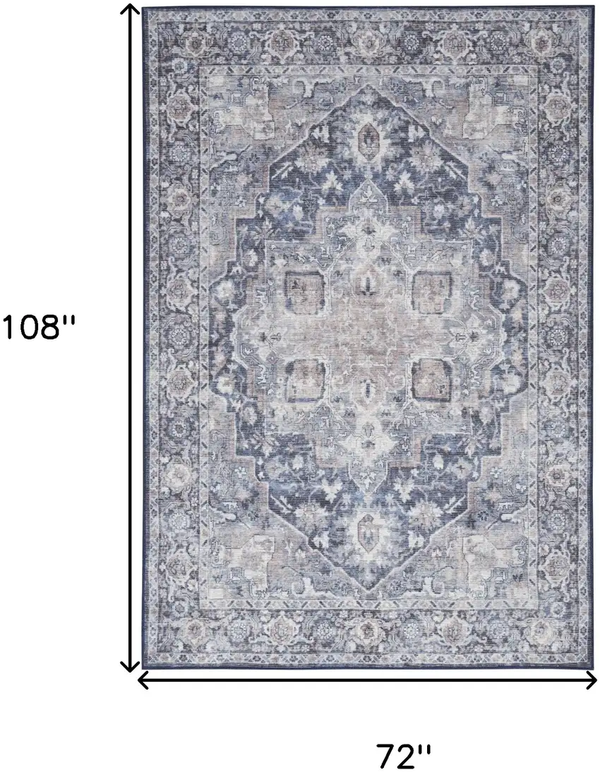 Blue And Pink Floral Power Loom Distressed Washable Area Rug Photo 9