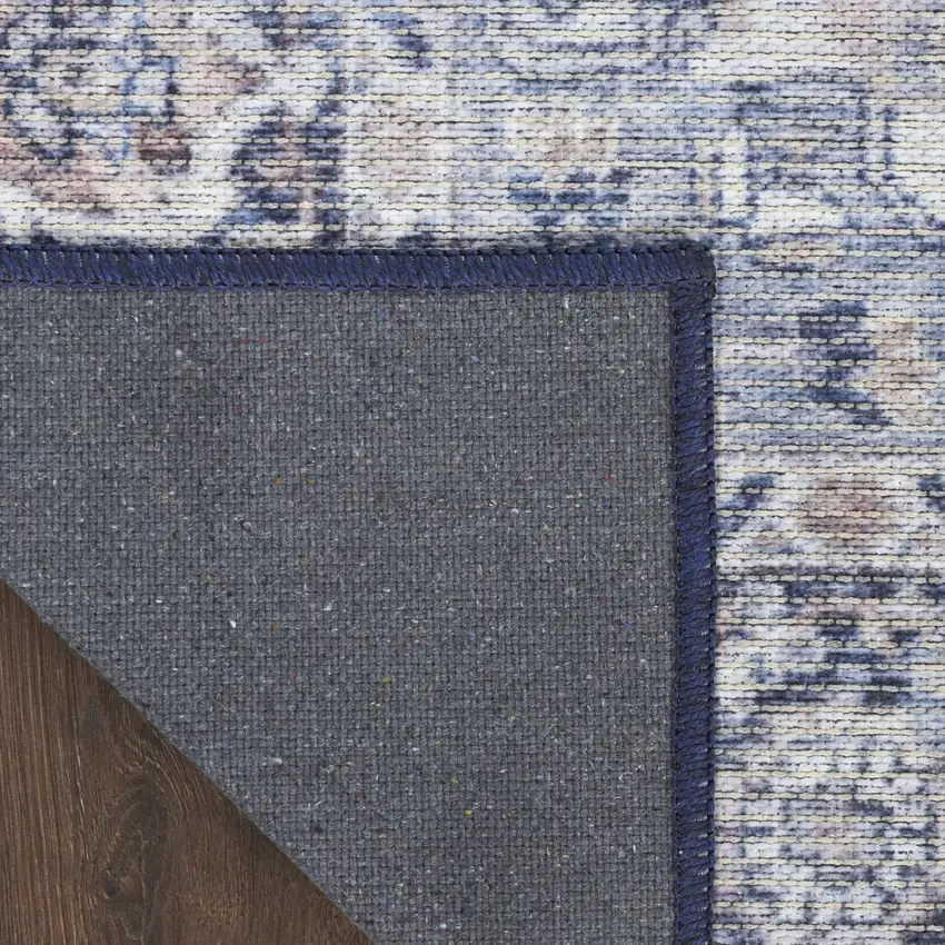 Blue And Pink Floral Power Loom Distressed Washable Area Rug Photo 8