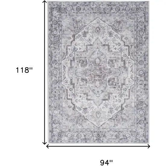 Blue And Pink Floral Power Loom Distressed Washable Area Rug Photo 9