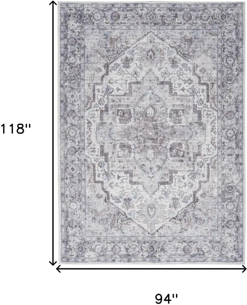 Blue And Pink Floral Power Loom Distressed Washable Area Rug Photo 9