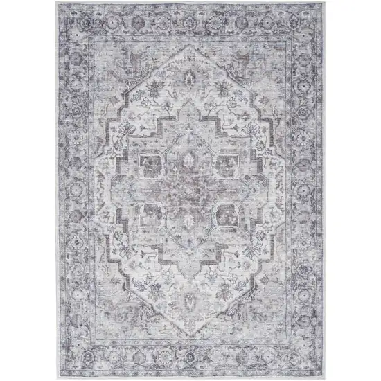 Blue And Pink Floral Power Loom Distressed Washable Area Rug Photo 1