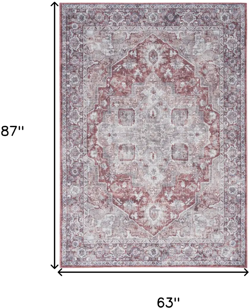 Blue And Pink Floral Power Loom Distressed Washable Area Rug Photo 9