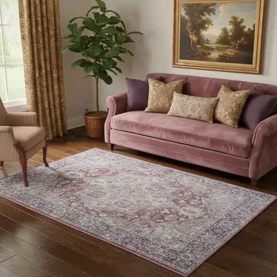 Blue And Pink Floral Power Loom Distressed Washable Area Rug Photo 1