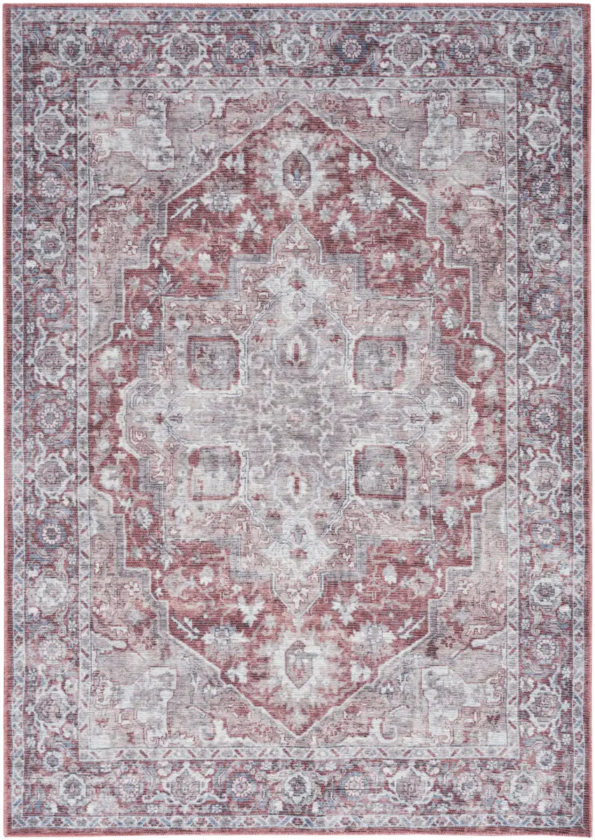 Blue And Pink Floral Power Loom Distressed Washable Area Rug Photo 1
