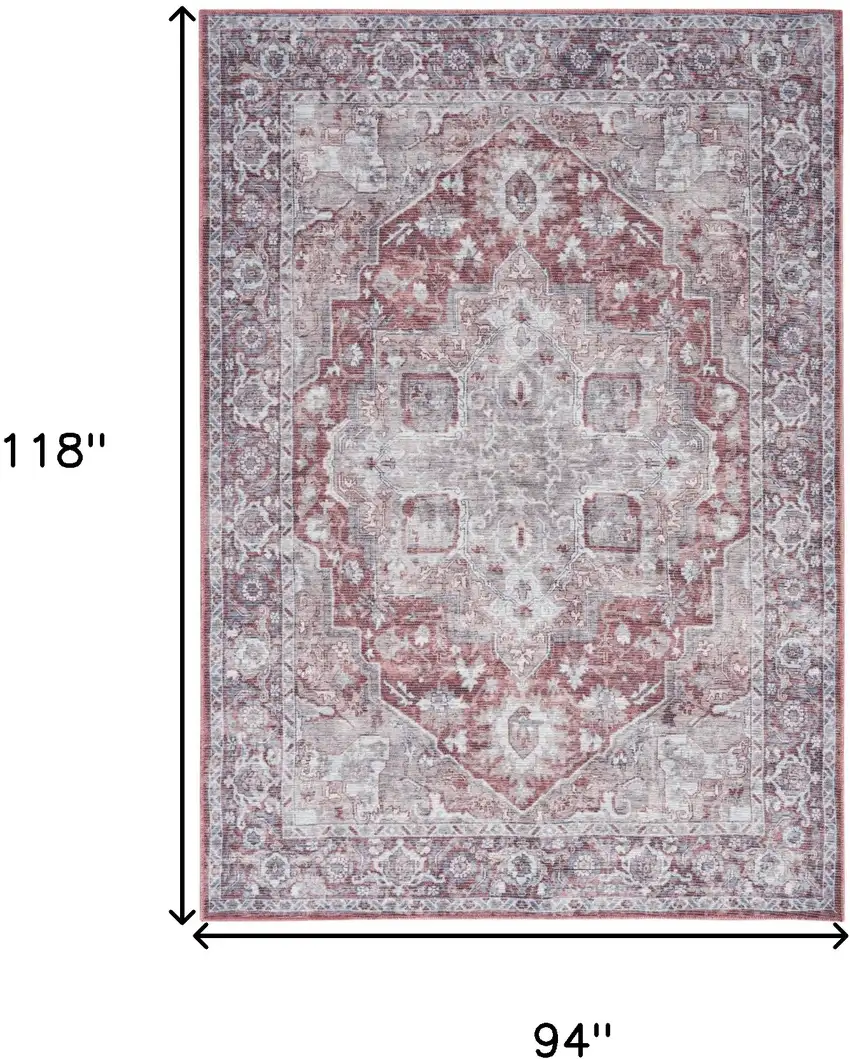 Blue And Pink Floral Power Loom Distressed Washable Area Rug Photo 9