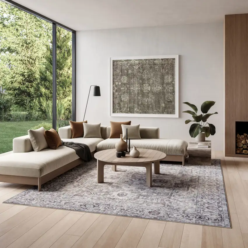 Blue And Pink Floral Power Loom Distressed Washable Area Rug Photo 4