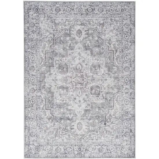 Blue And Pink Floral Power Loom Distressed Washable Area Rug Photo 2
