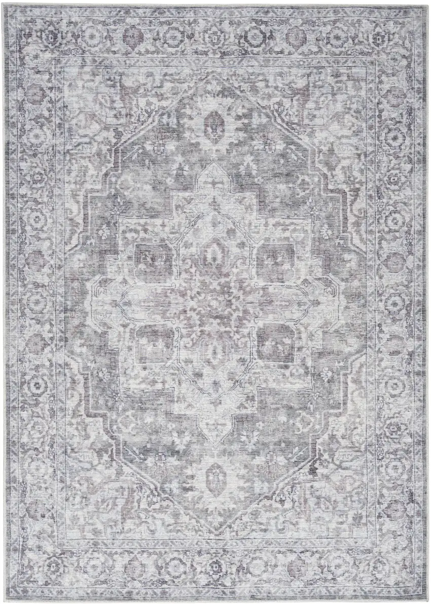 Blue And Pink Floral Power Loom Distressed Washable Area Rug Photo 1
