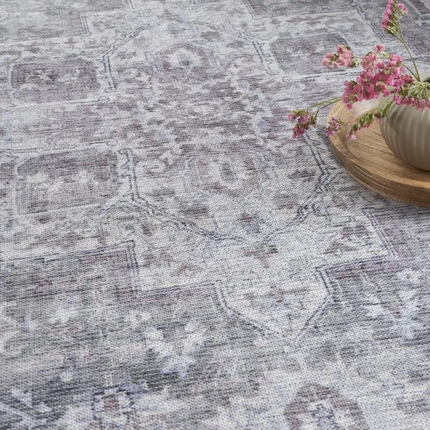 Blue And Pink Floral Power Loom Distressed Washable Area Rug Photo 9