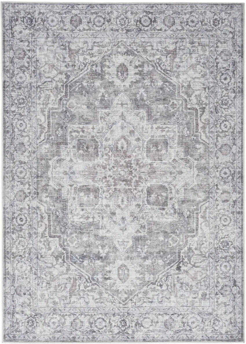 Blue And Pink Floral Power Loom Distressed Washable Area Rug Photo 2