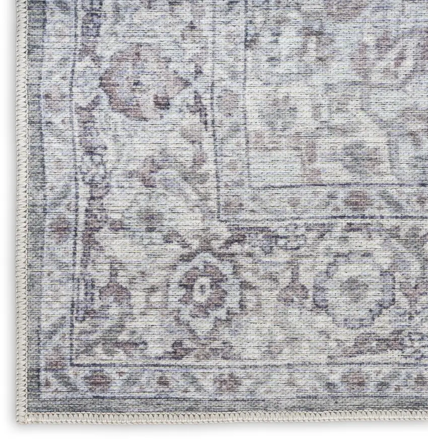 Blue And Pink Floral Power Loom Distressed Washable Area Rug Photo 9