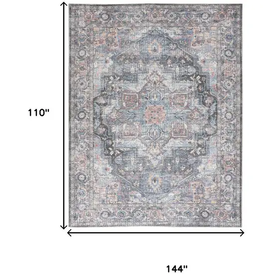 Blue And Pink Floral Power Loom Distressed Washable Area Rug Photo 8