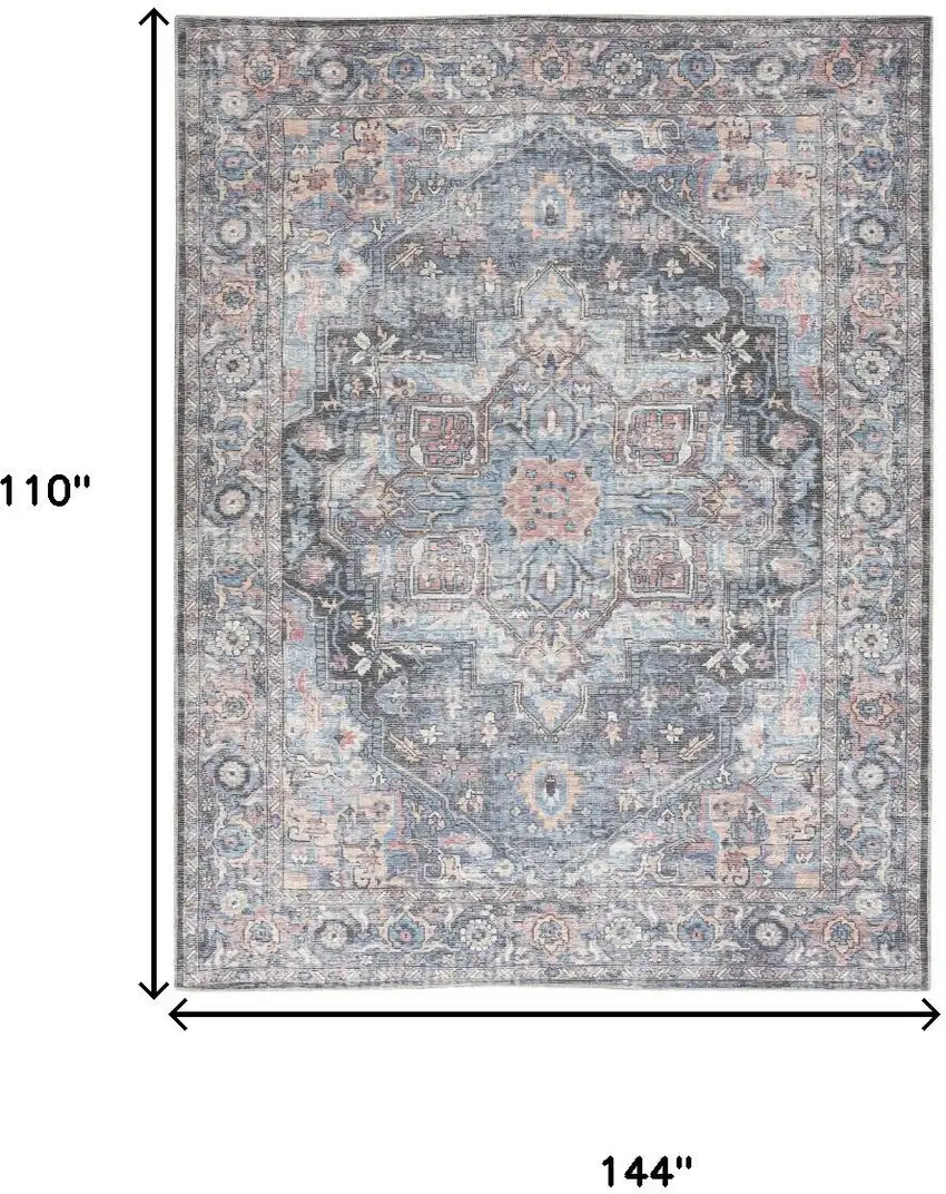 Blue And Pink Floral Power Loom Distressed Washable Area Rug Photo 8