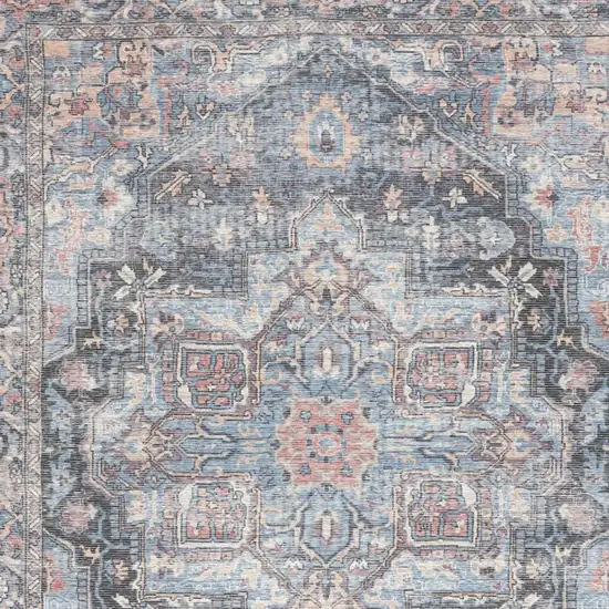 Blue And Pink Floral Power Loom Distressed Washable Area Rug Photo 3