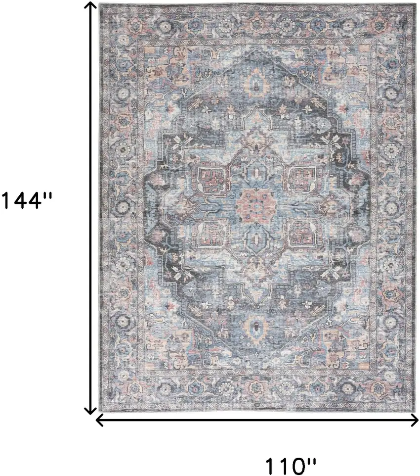Blue And Pink Floral Power Loom Distressed Washable Area Rug Photo 8