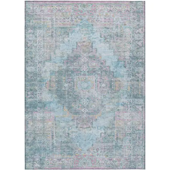 Blue And Pink Medallion Washable Indoor Outdoor Area Rug Photo 2