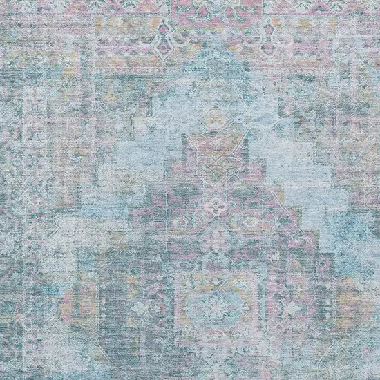 Blue And Pink Medallion Washable Indoor Outdoor Area Rug Photo 3