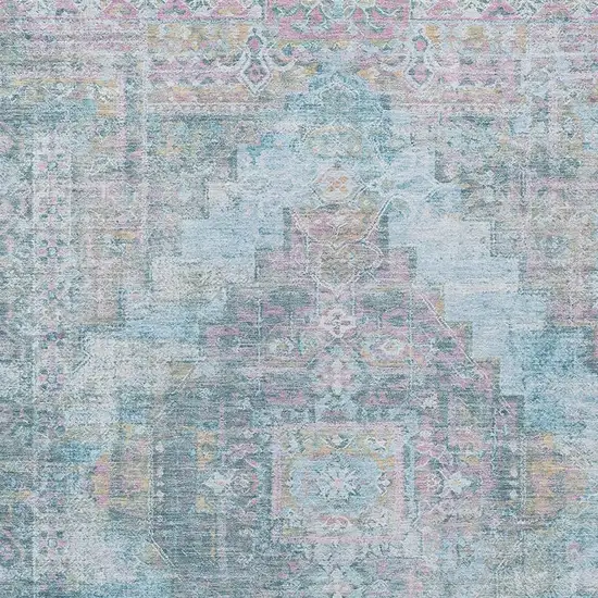 Blue And Pink Medallion Washable Indoor Outdoor Area Rug Photo 7