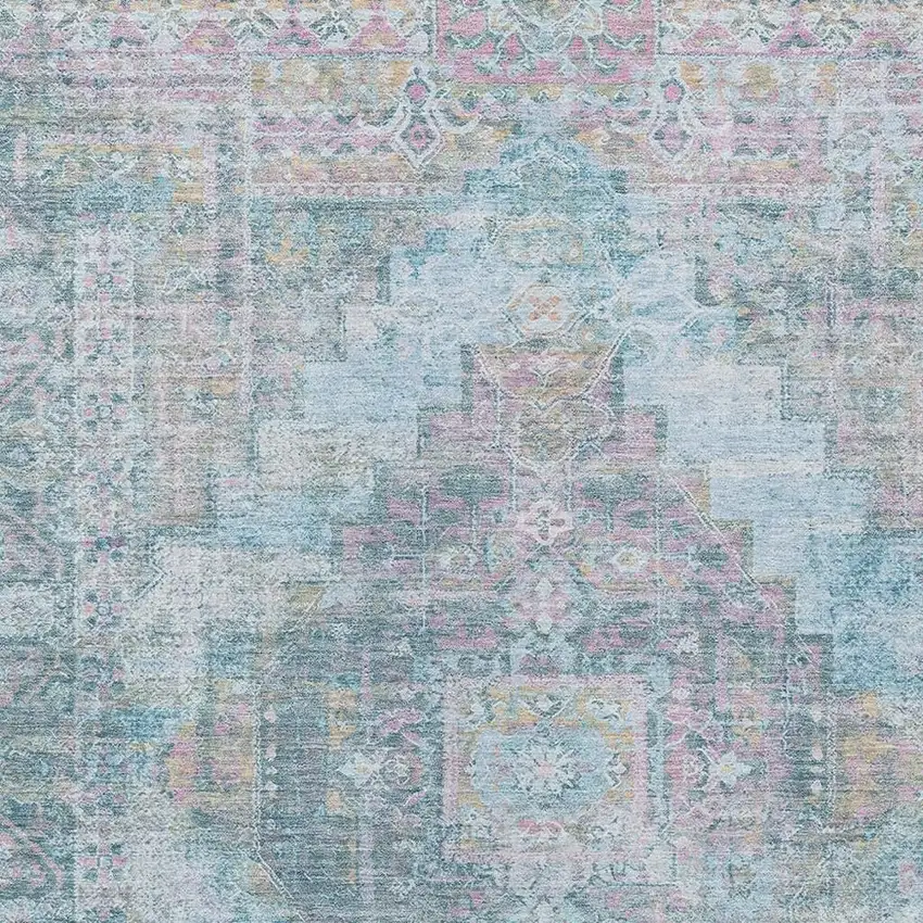 Blue And Pink Medallion Washable Indoor Outdoor Area Rug Photo 4