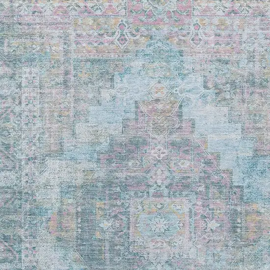 Blue And Pink Medallion Washable Indoor Outdoor Area Rug Photo 4