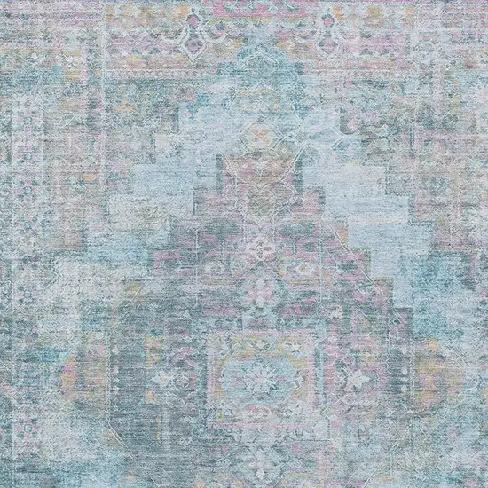 Blue And Pink Medallion Washable Indoor Outdoor Area Rug Photo 3