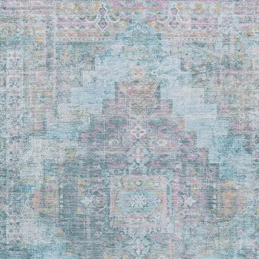 Blue And Pink Medallion Washable Indoor Outdoor Area Rug Photo 3