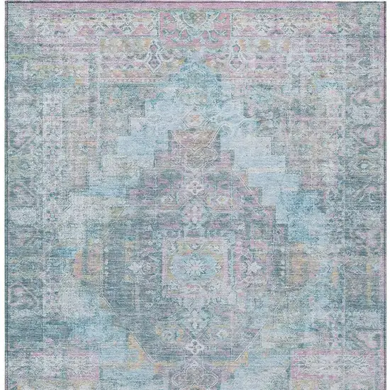 Blue And Pink Medallion Washable Indoor Outdoor Area Rug Photo 4