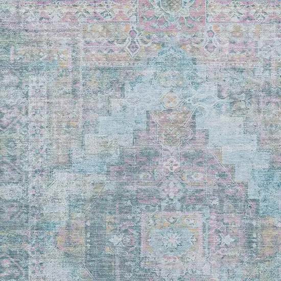 Blue And Pink Medallion Washable Indoor Outdoor Area Rug Photo 4