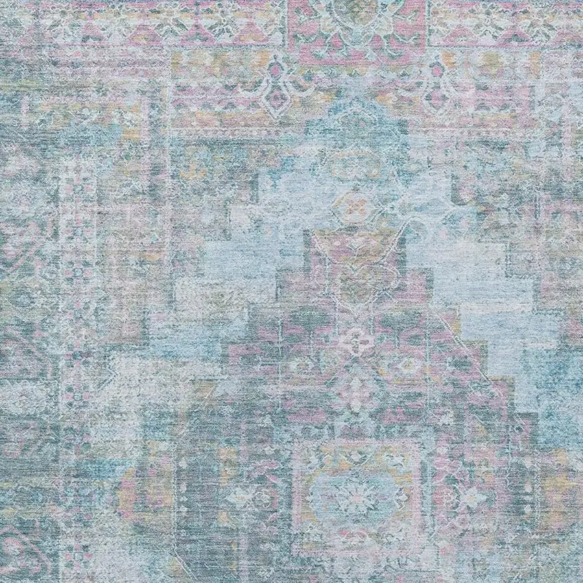 Blue And Pink Medallion Washable Indoor Outdoor Area Rug Photo 4