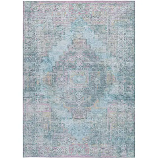 Blue And Pink Medallion Washable Indoor Outdoor Area Rug Photo 3