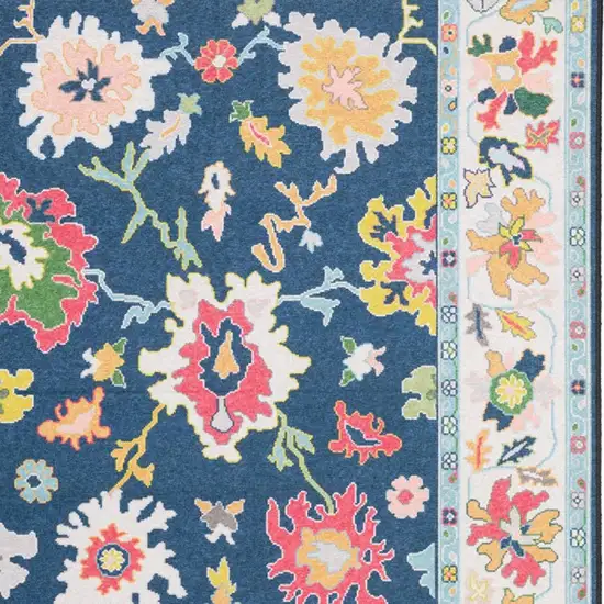 Blue And Pink Oriental Washable Area Rug Photo 3