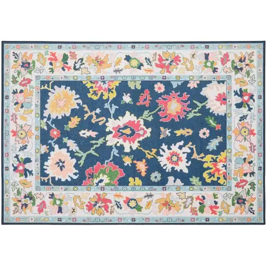 Blue And Pink Oriental Washable Area Rug Photo 2