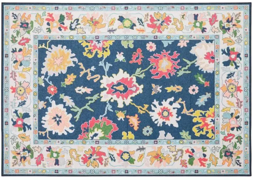 Blue And Pink Oriental Washable Area Rug Photo 2