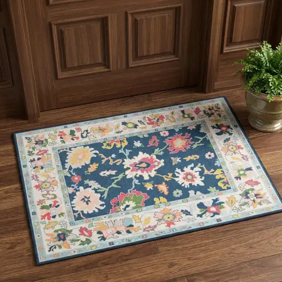 Blue And Pink Oriental Washable Area Rug Photo 1