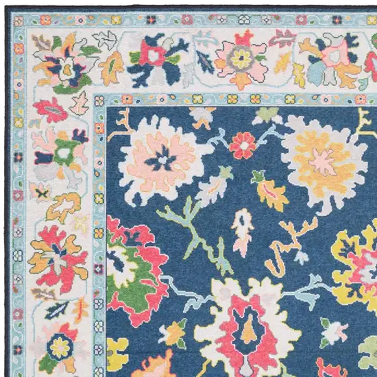 Blue And Pink Oriental Washable Area Rug Photo 3