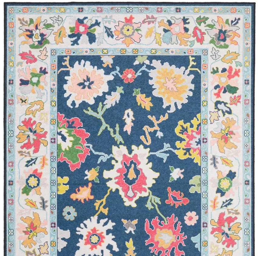 Blue And Pink Oriental Washable Area Rug Photo 4