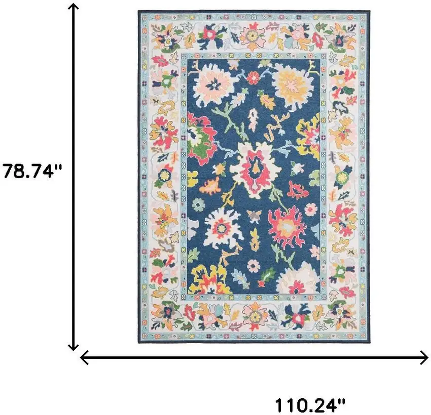 Blue And Pink Oriental Washable Area Rug Photo 7